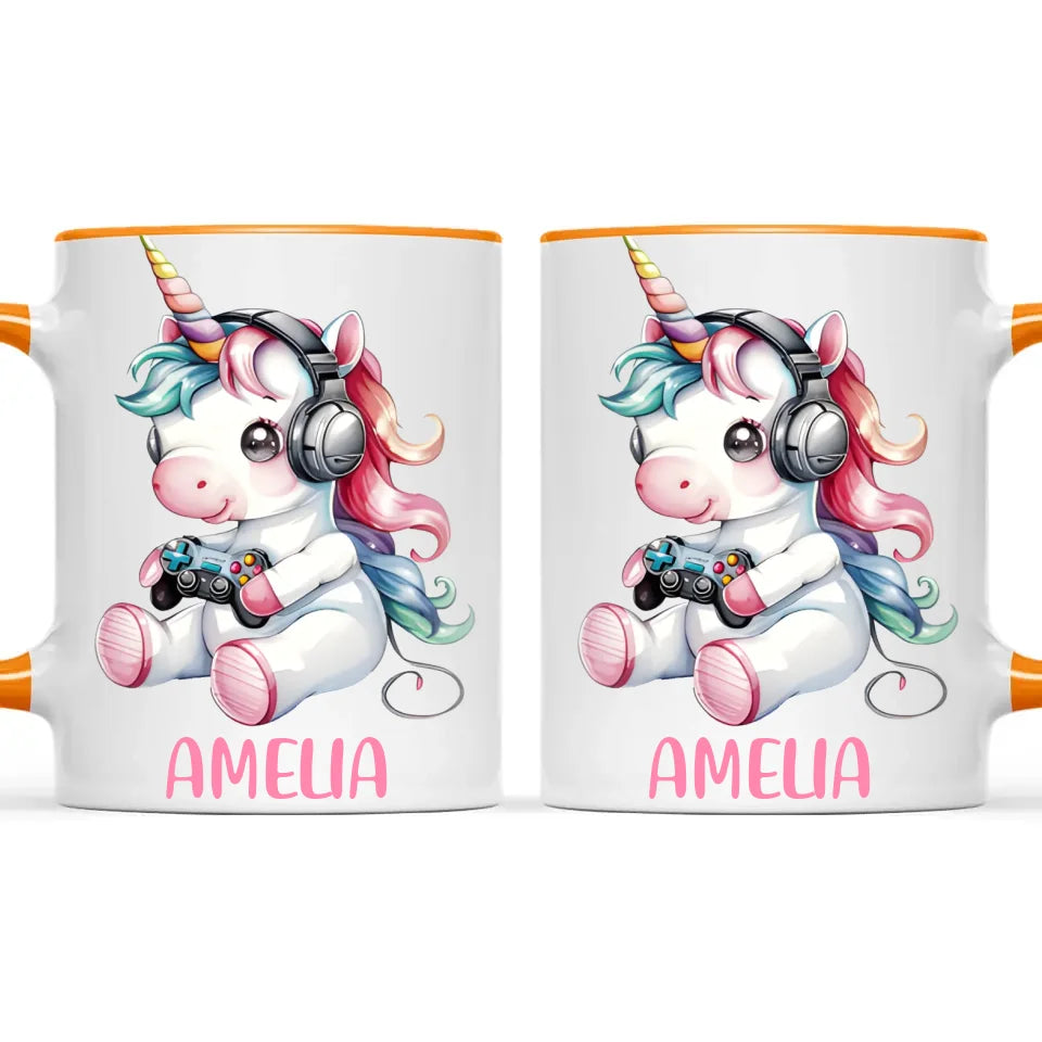 Personalised Gaming Unicorn Kids Cup - Custom Name Mug for Girls - 11oz, 6oz or Enamel Cup - Cute Gamer Unicorn Gift - NZ Made