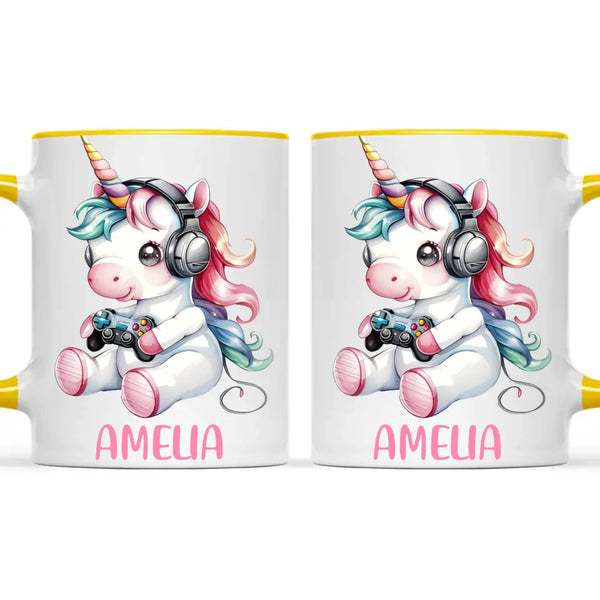 Personalised Gaming Unicorn Kids Cup - Custom Name Mug for Girls - 11oz, 6oz or Enamel Cup - Cute Gamer Unicorn Gift - NZ Made