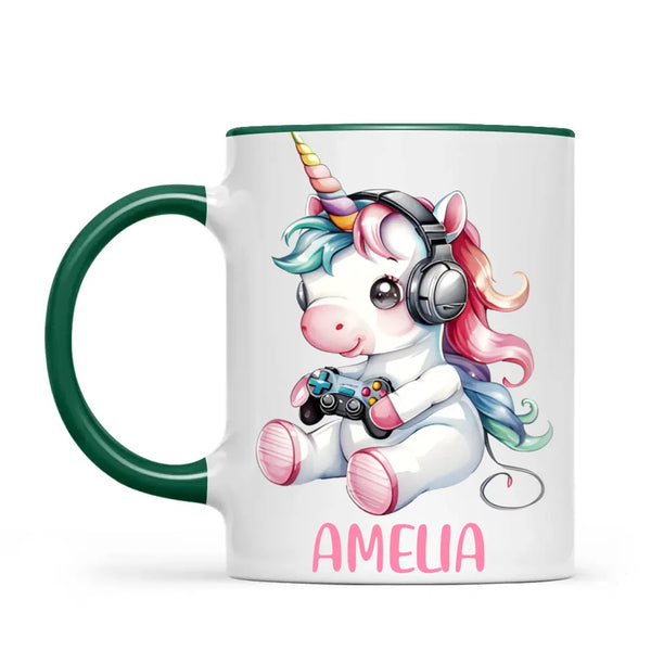 Personalised Gaming Unicorn Kids Cup - Custom Name Mug for Girls - 11oz, 6oz or Enamel Cup - Cute Gamer Unicorn Gift - NZ Made