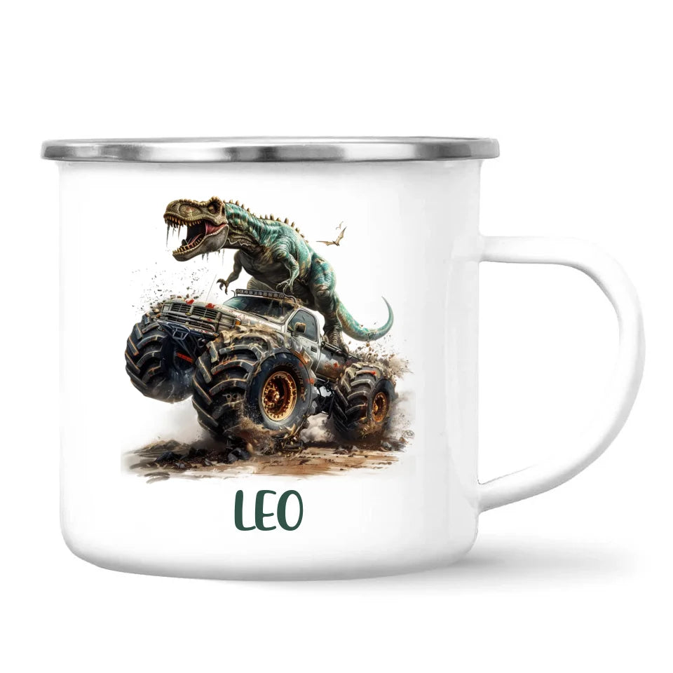 Personalised Dinosaur Monster Truck Kids Cup - Custom Name Mug for Boys - 11oz, 6oz or Enamel Cup - NZ Made Gift