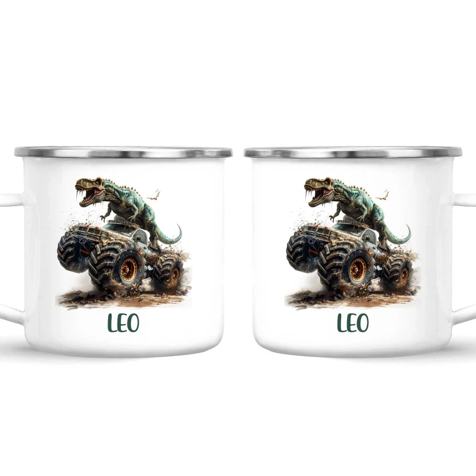 Personalised Dinosaur Monster Truck Kids Cup - Custom Name Mug for Boys - 11oz, 6oz or Enamel Cup - NZ Made Gift
