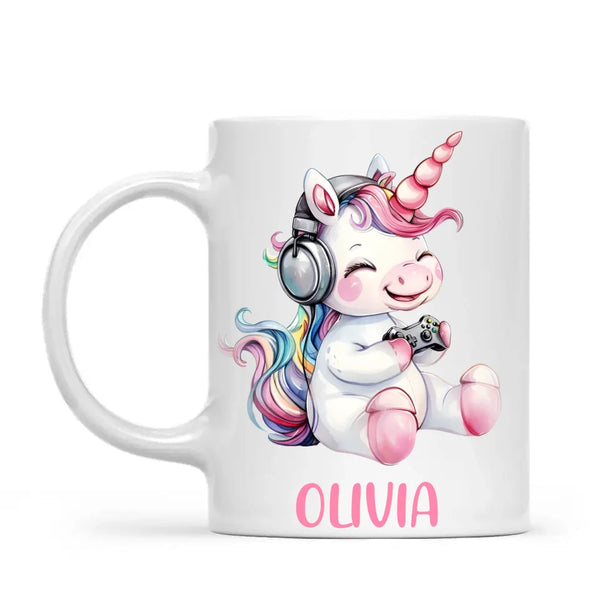 Personalised Gaming Unicorn Kids Cup - Custom Name Cup - 11oz, 6oz or Enamel Cup - Cute Gamer Unicorn Gift - NZ Made