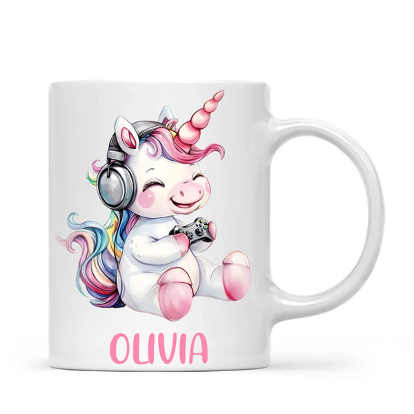 Personalised Gaming Unicorn Kids Cup - Custom Name Cup - 11oz, 6oz or Enamel Cup - Cute Gamer Unicorn Gift - NZ Made