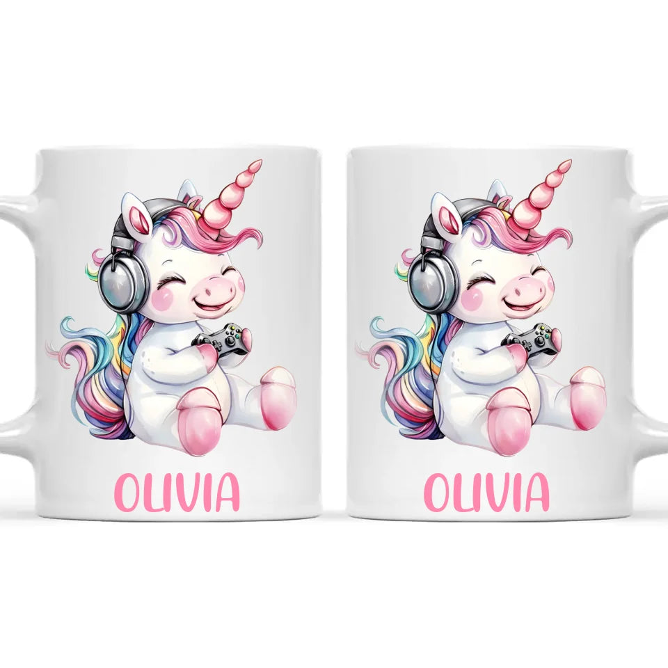 Personalised Gaming Unicorn Kids Cup - Custom Name Cup - 11oz, 6oz or Enamel Cup - Cute Gamer Unicorn Gift - NZ Made