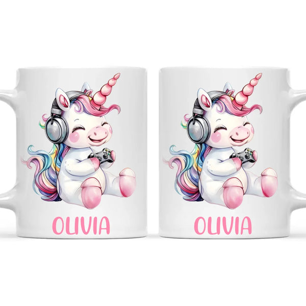 Personalised Gaming Unicorn Kids Cup - Custom Name Cup - 11oz, 6oz or Enamel Cup - Cute Gamer Unicorn Gift - NZ Made