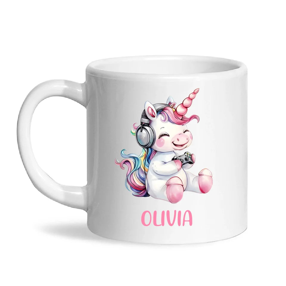 Personalised Gaming Unicorn Kids Cup - Custom Name Cup - 11oz, 6oz or Enamel Cup - Cute Gamer Unicorn Gift - NZ Made