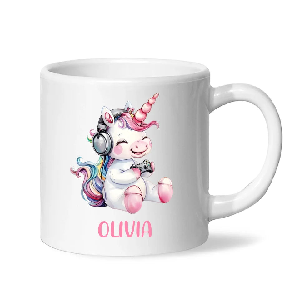 Personalised Gaming Unicorn Kids Cup - Custom Name Cup - 11oz, 6oz or Enamel Cup - Cute Gamer Unicorn Gift - NZ Made