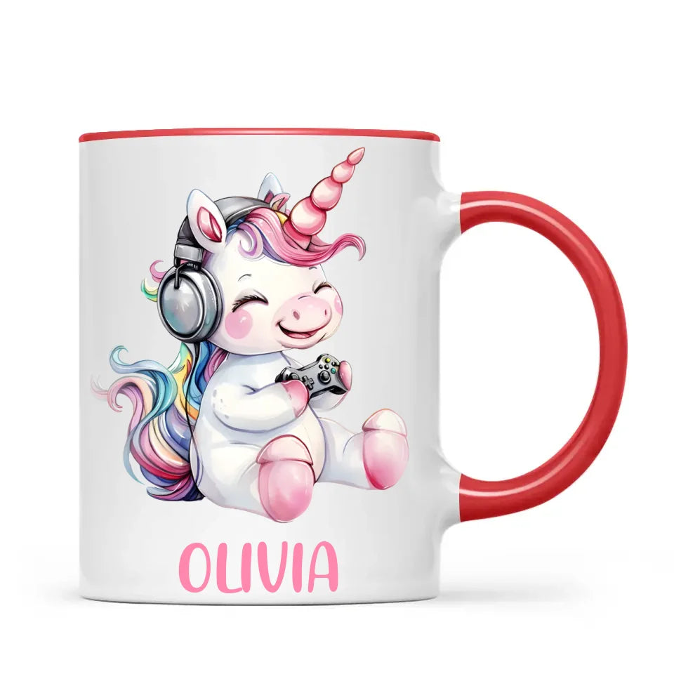 Personalised Gaming Unicorn Kids Cup - Custom Name Cup - 11oz, 6oz or Enamel Cup - Cute Gamer Unicorn Gift - NZ Made