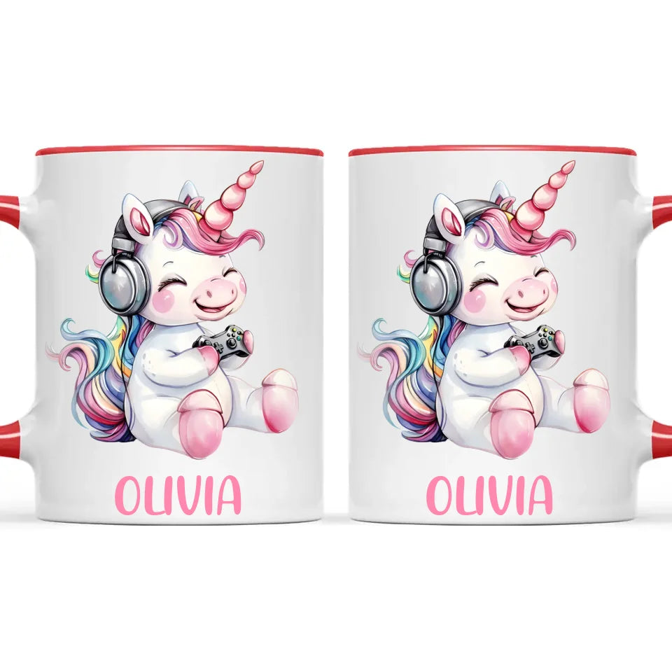Personalised Gaming Unicorn Kids Cup - Custom Name Cup - 11oz, 6oz or Enamel Cup - Cute Gamer Unicorn Gift - NZ Made
