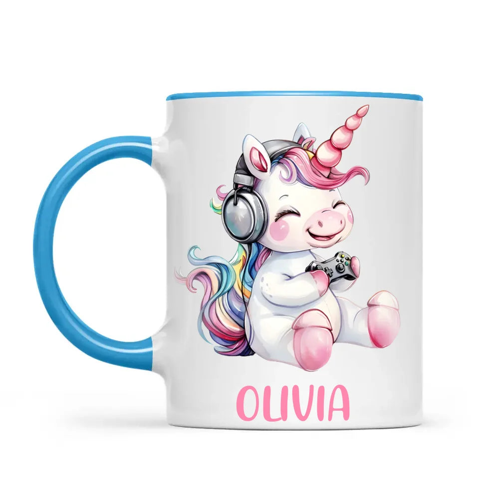Personalised Gaming Unicorn Kids Cup - Custom Name Cup - 11oz, 6oz or Enamel Cup - Cute Gamer Unicorn Gift - NZ Made