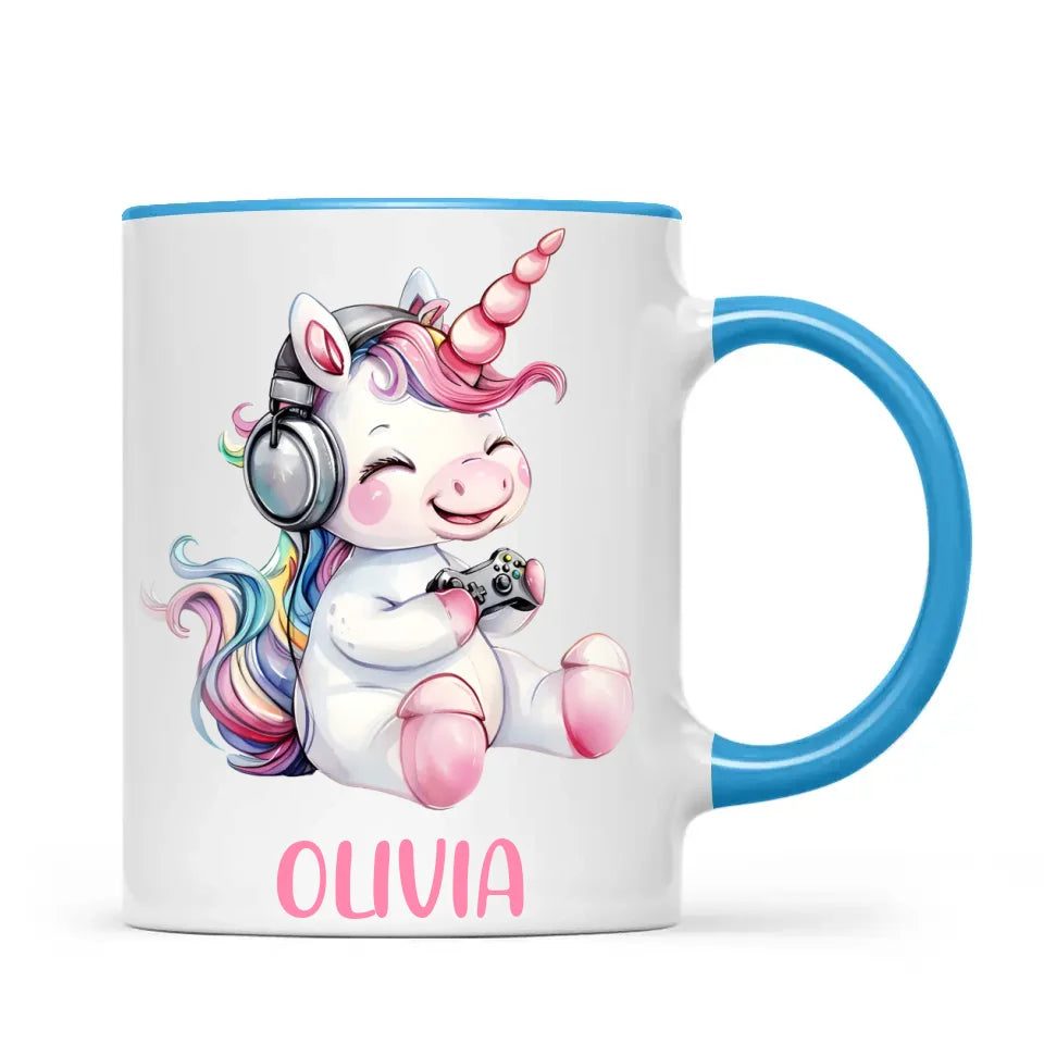 Personalised Gaming Unicorn Kids Cup - Custom Name Cup - 11oz, 6oz or Enamel Cup - Cute Gamer Unicorn Gift - NZ Made