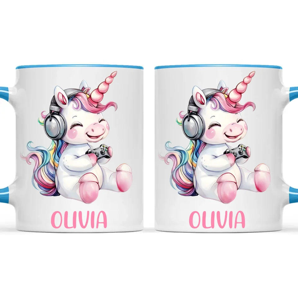 Personalised Gaming Unicorn Kids Cup - Custom Name Cup - 11oz, 6oz or Enamel Cup - Cute Gamer Unicorn Gift - NZ Made
