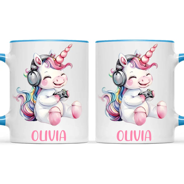Personalised Gaming Unicorn Kids Cup - Custom Name Cup - 11oz, 6oz or Enamel Cup - Cute Gamer Unicorn Gift - NZ Made