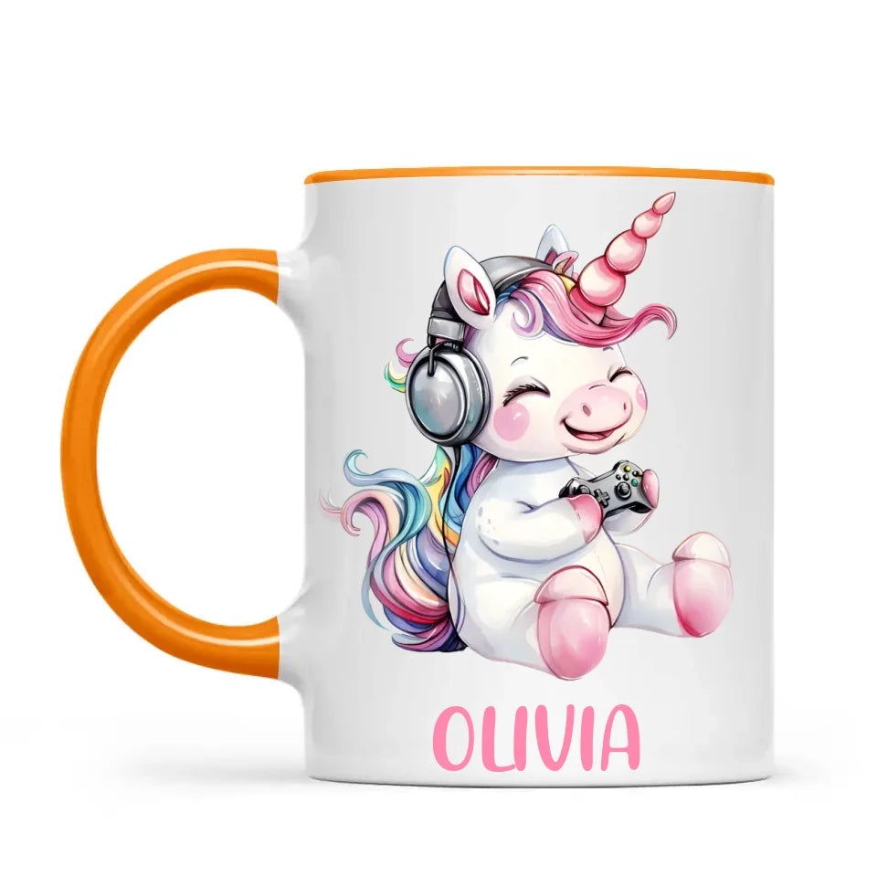 Personalised Gaming Unicorn Kids Cup - Custom Name Cup - 11oz, 6oz or Enamel Cup - Cute Gamer Unicorn Gift - NZ Made