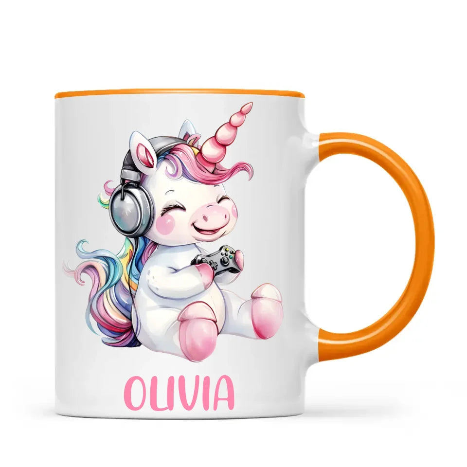 Personalised Gaming Unicorn Kids Cup - Custom Name Cup - 11oz, 6oz or Enamel Cup - Cute Gamer Unicorn Gift - NZ Made