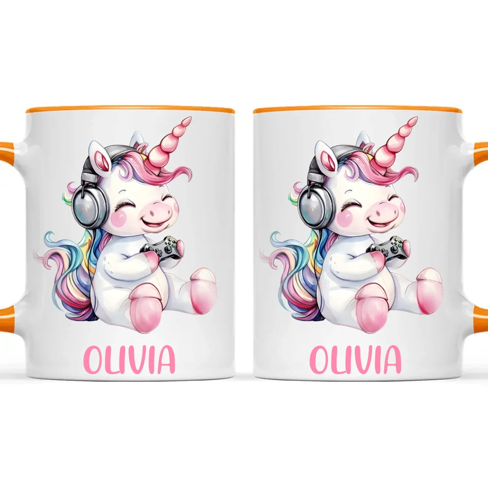 Personalised Gaming Unicorn Kids Cup - Custom Name Cup - 11oz, 6oz or Enamel Cup - Cute Gamer Unicorn Gift - NZ Made