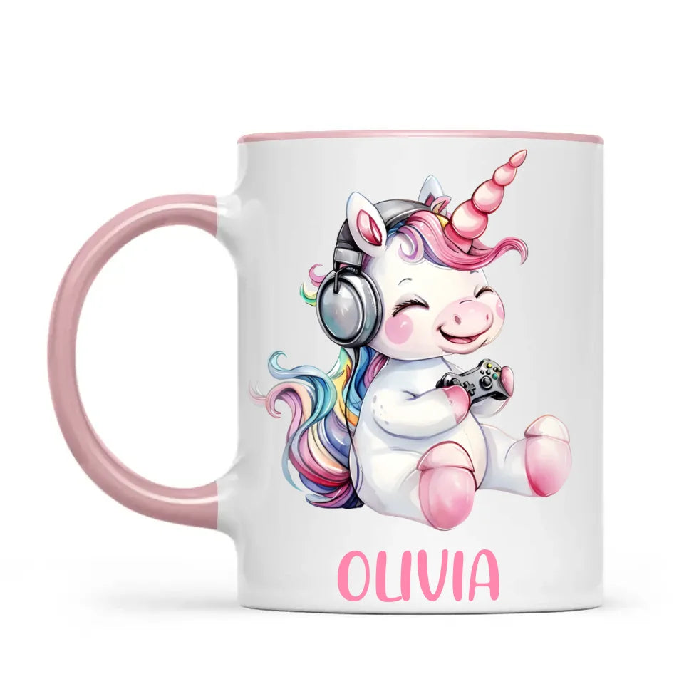Personalised Gaming Unicorn Kids Cup - Custom Name Cup - 11oz, 6oz or Enamel Cup - Cute Gamer Unicorn Gift - NZ Made