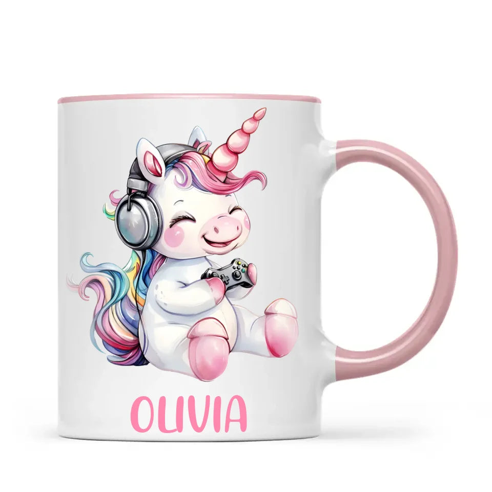 Personalised Gaming Unicorn Kids Cup - Custom Name Cup - 11oz, 6oz or Enamel Cup - Cute Gamer Unicorn Gift - NZ Made