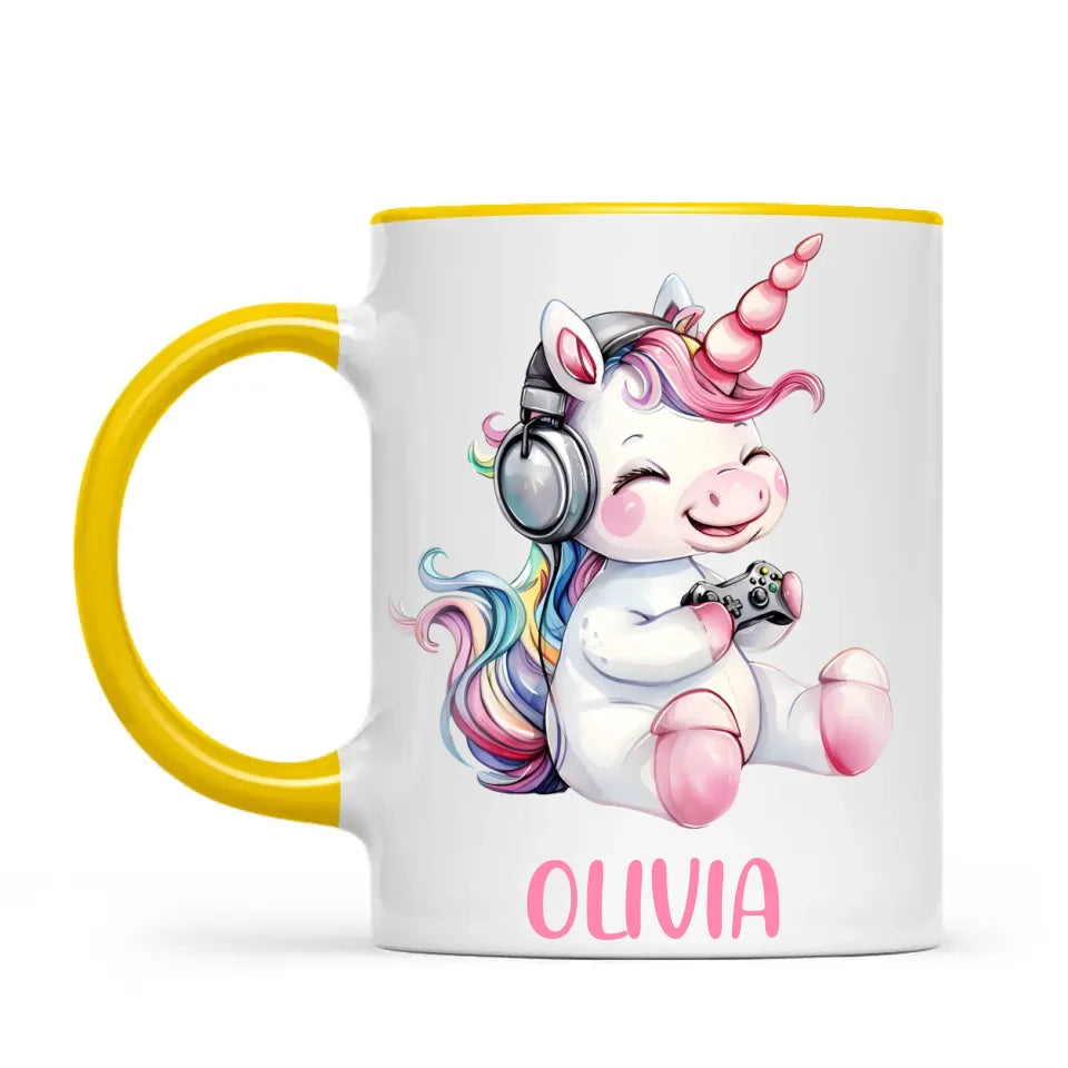 Personalised Gaming Unicorn Kids Cup - Custom Name Cup - 11oz, 6oz or Enamel Cup - Cute Gamer Unicorn Gift - NZ Made