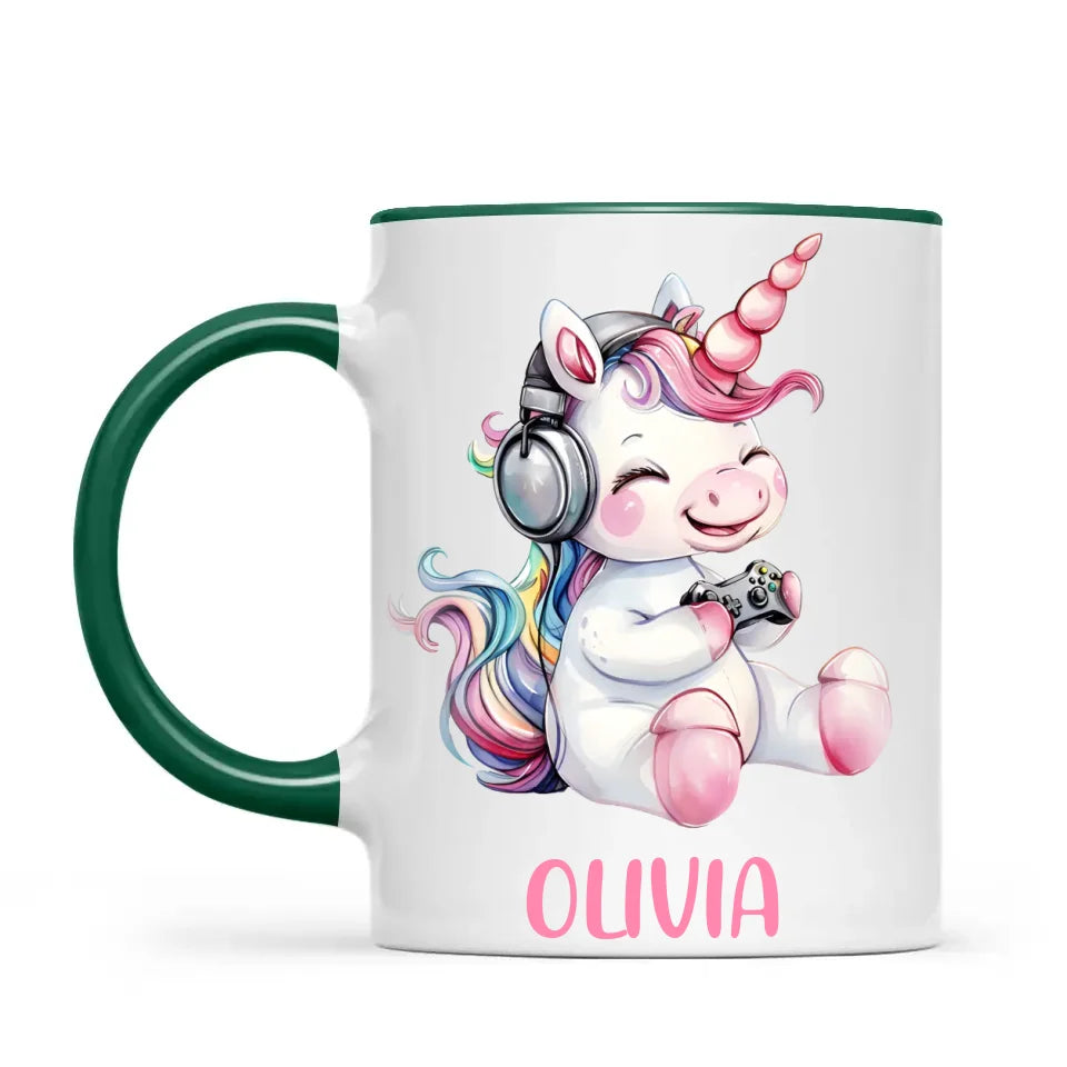 Personalised Gaming Unicorn Kids Cup - Custom Name Cup - 11oz, 6oz or Enamel Cup - Cute Gamer Unicorn Gift - NZ Made