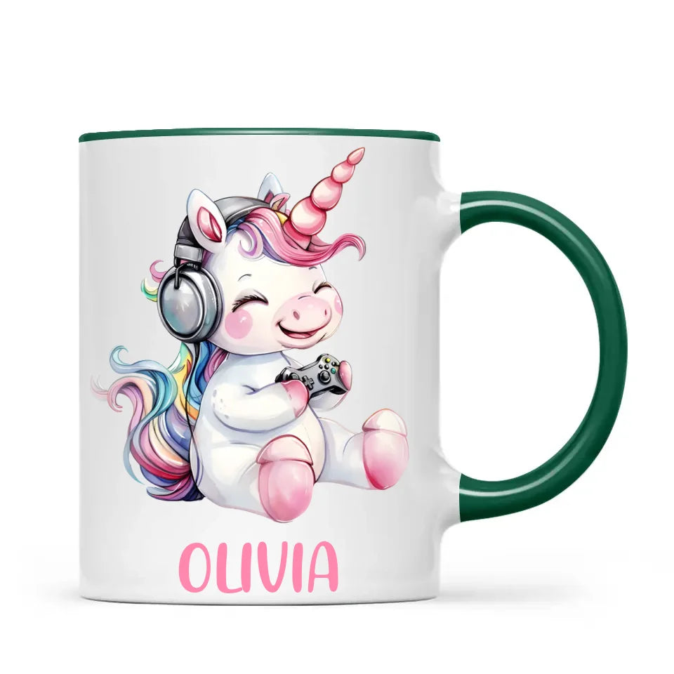 Personalised Gaming Unicorn Kids Cup - Custom Name Cup - 11oz, 6oz or Enamel Cup - Cute Gamer Unicorn Gift - NZ Made