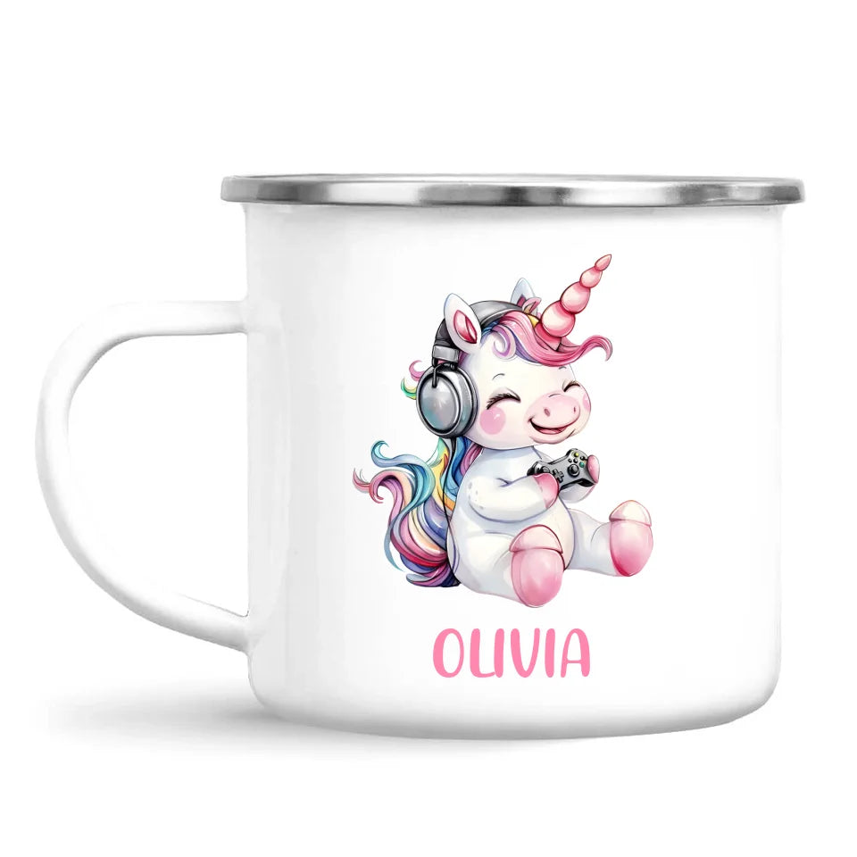 Personalised Gaming Unicorn Kids Cup - Custom Name Cup - 11oz, 6oz or Enamel Cup - Cute Gamer Unicorn Gift - NZ Made