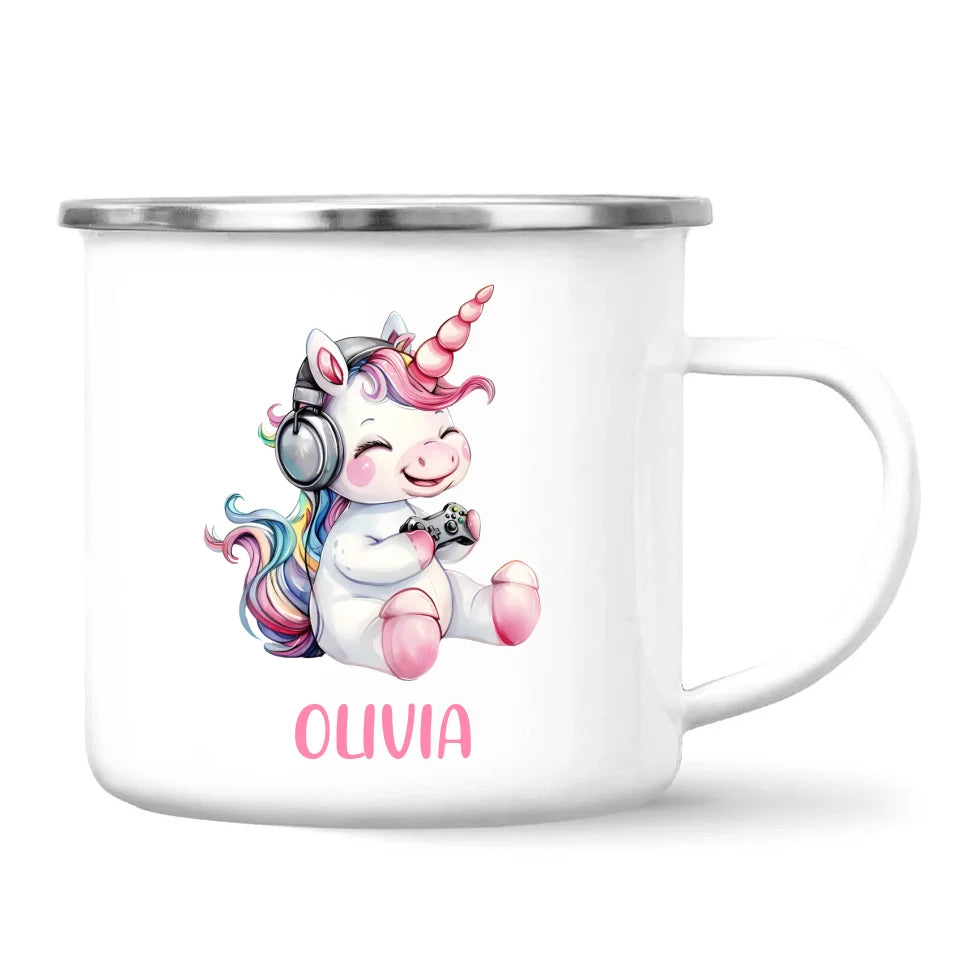 Personalised Gaming Unicorn Kids Cup - Custom Name Cup - 11oz, 6oz or Enamel Cup - Cute Gamer Unicorn Gift - NZ Made