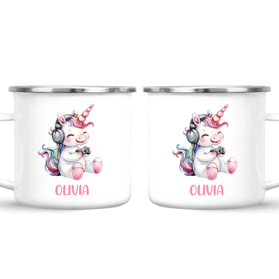 Personalised Gaming Unicorn Kids Cup - Custom Name Cup - 11oz, 6oz or Enamel Cup - Cute Gamer Unicorn Gift - NZ Made