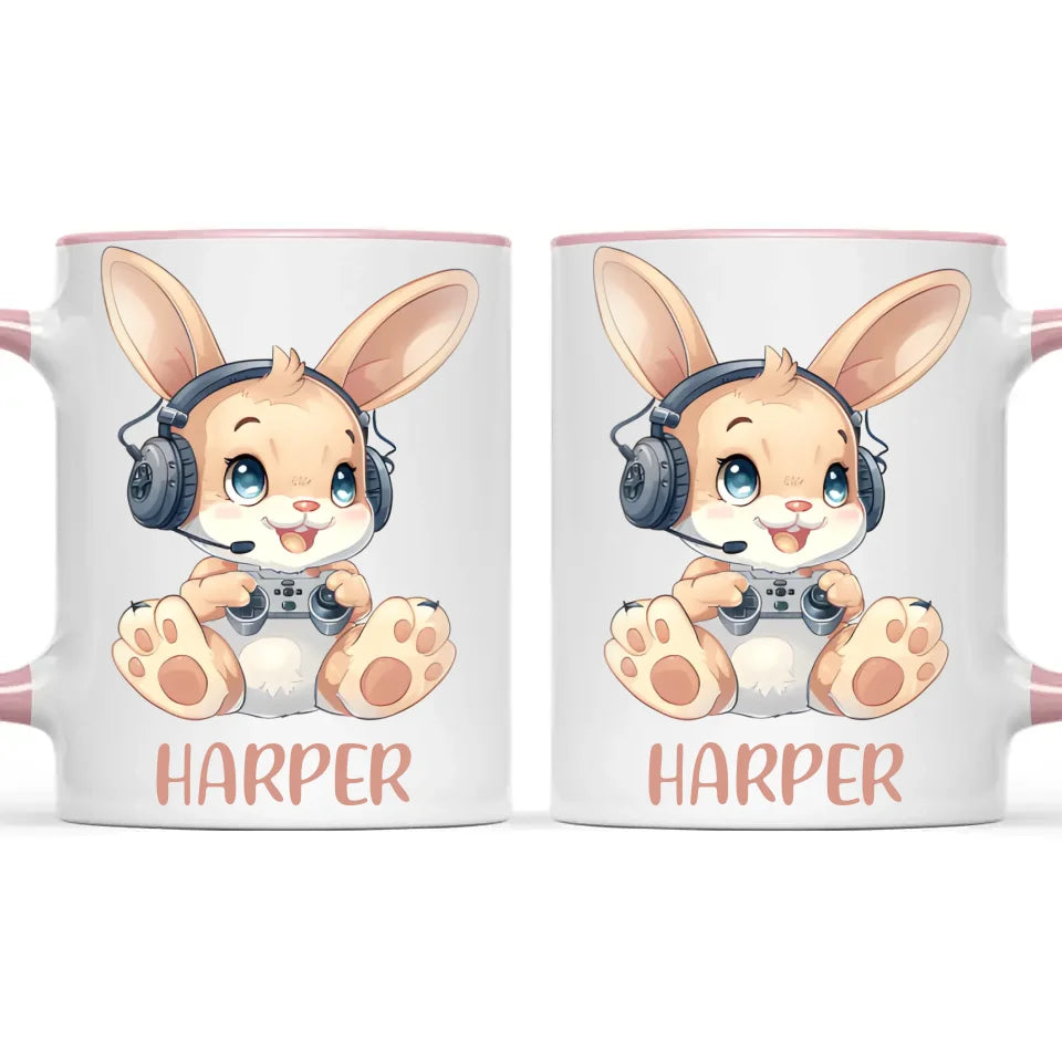 Personalised Gaming Bunny Kids Cup - Custom Name Cup - 11oz, 6oz or Enamel Cup - Cute Gamer Rabbit Gift - NZ Made