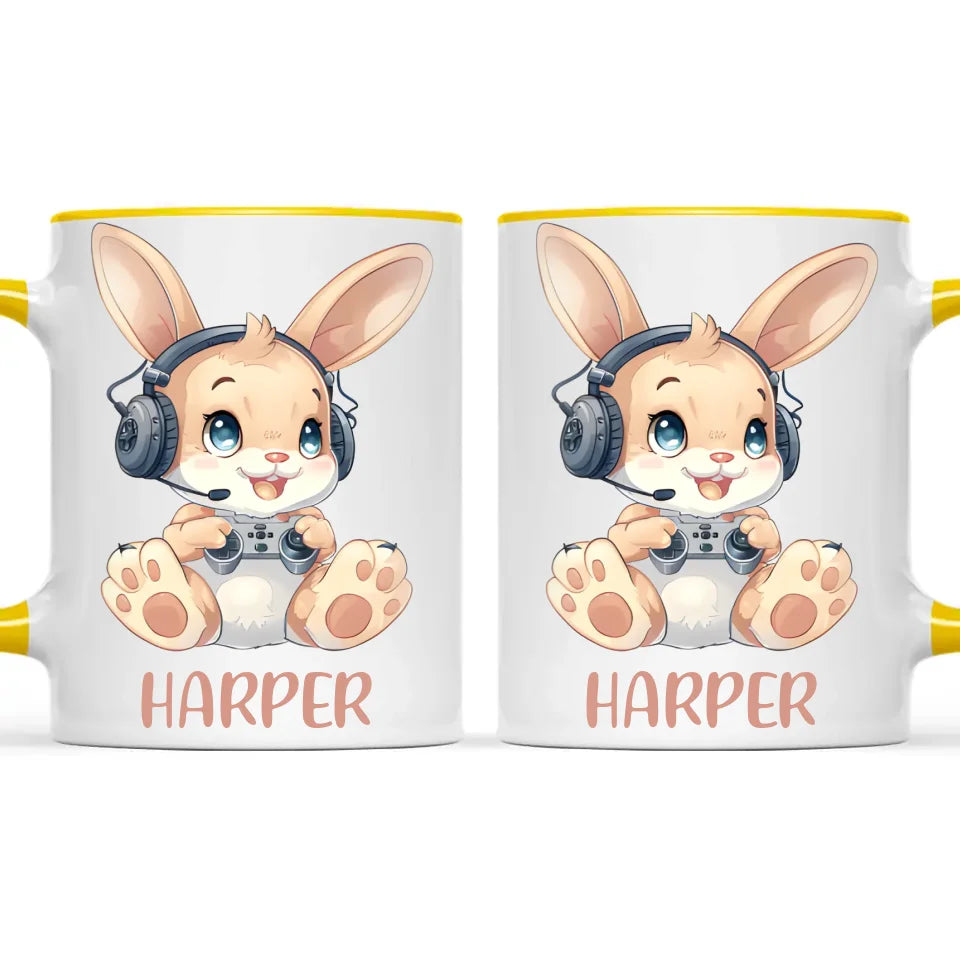 Personalised Gaming Bunny Kids Cup - Custom Name Cup - 11oz, 6oz or Enamel Cup - Cute Gamer Rabbit Gift - NZ Made