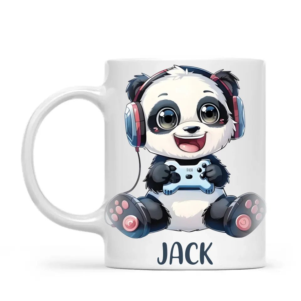 Personalised Gaming Panda Kids Cup - Custom Name Cup - 11oz, 6oz or Enamel Cup - Cute Gamer Panda Gift - NZ Made