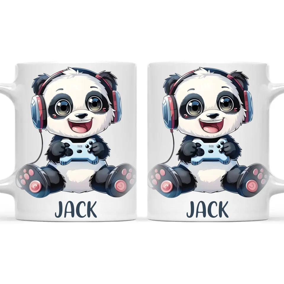 Personalised Gaming Panda Kids Cup - Custom Name Cup - 11oz, 6oz or Enamel Cup - Cute Gamer Panda Gift - NZ Made
