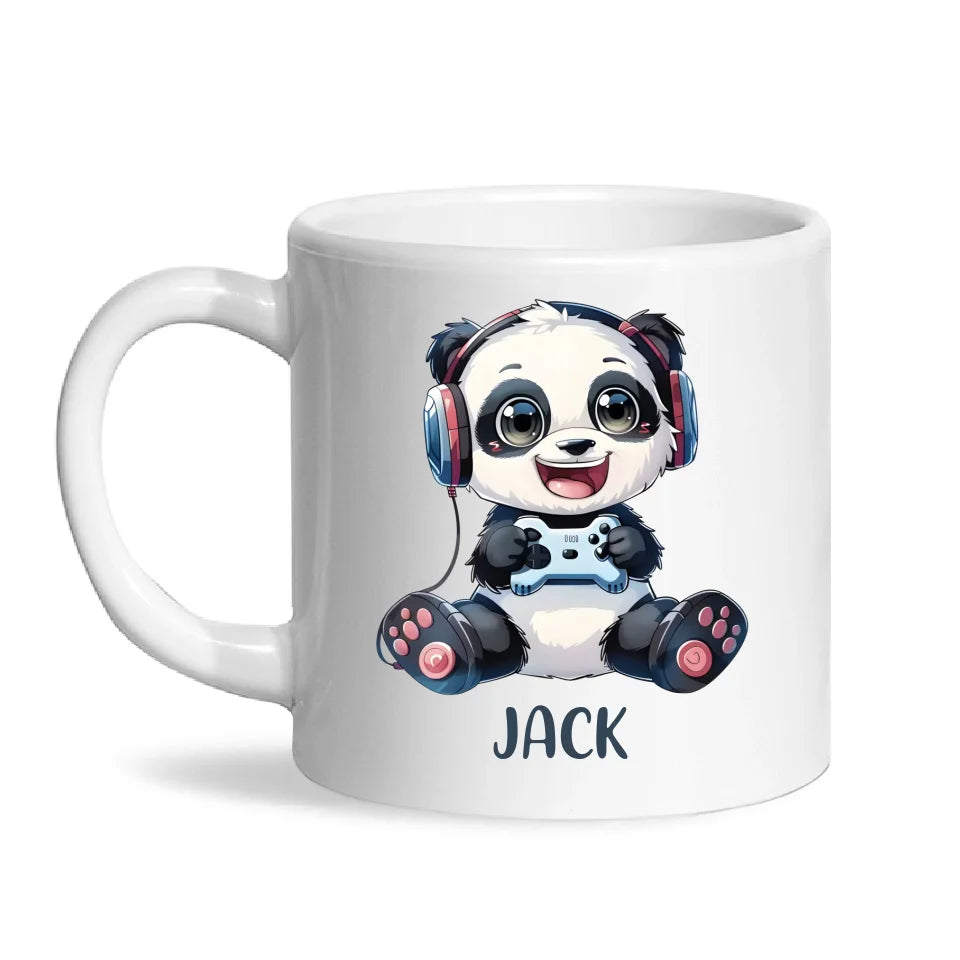 Personalised Gaming Panda Kids Cup - Custom Name Cup - 11oz, 6oz or Enamel Cup - Cute Gamer Panda Gift - NZ Made