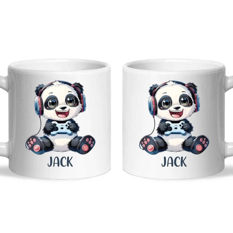 Personalised Gaming Panda Kids Cup - Custom Name Cup - 11oz, 6oz or Enamel Cup - Cute Gamer Panda Gift - NZ Made