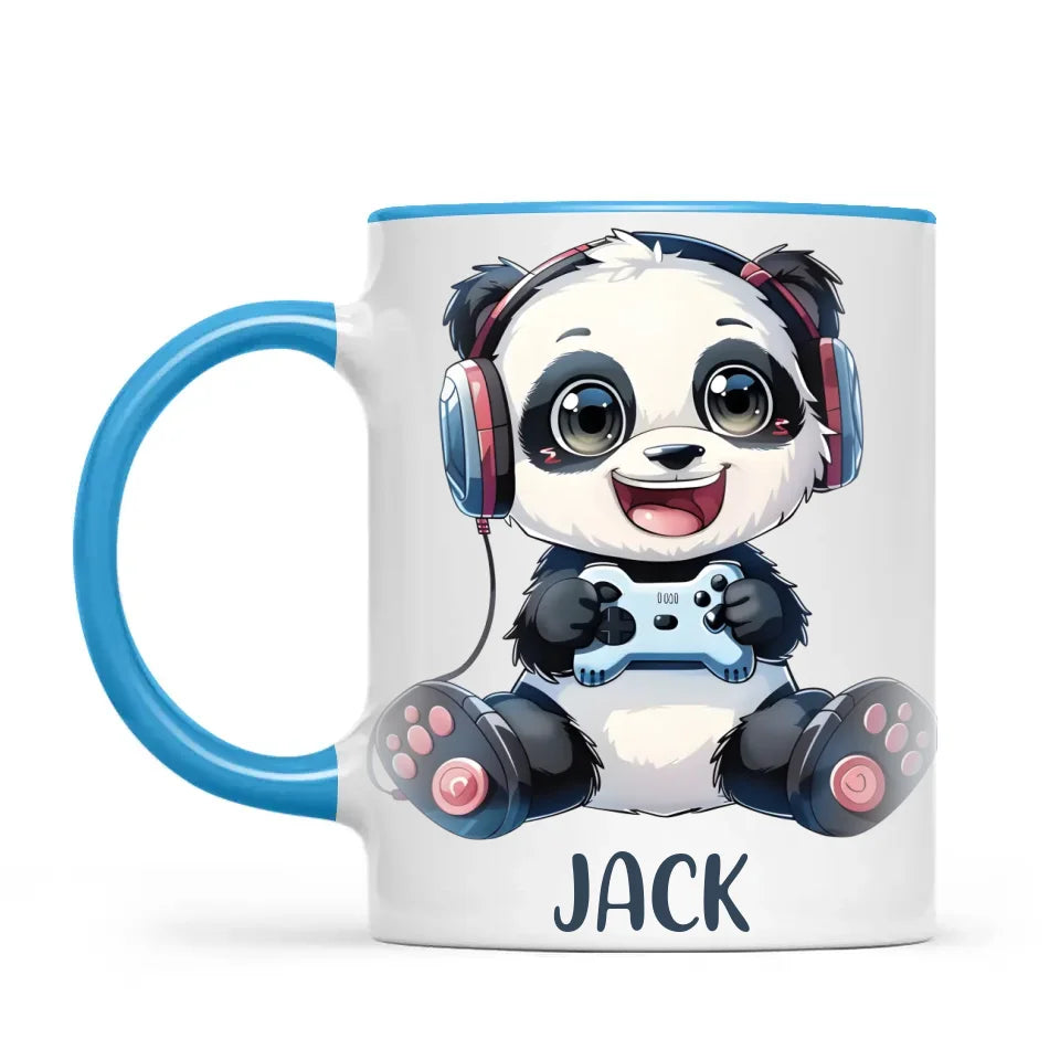 Personalised Gaming Panda Kids Cup - Custom Name Cup - 11oz, 6oz or Enamel Cup - Cute Gamer Panda Gift - NZ Made