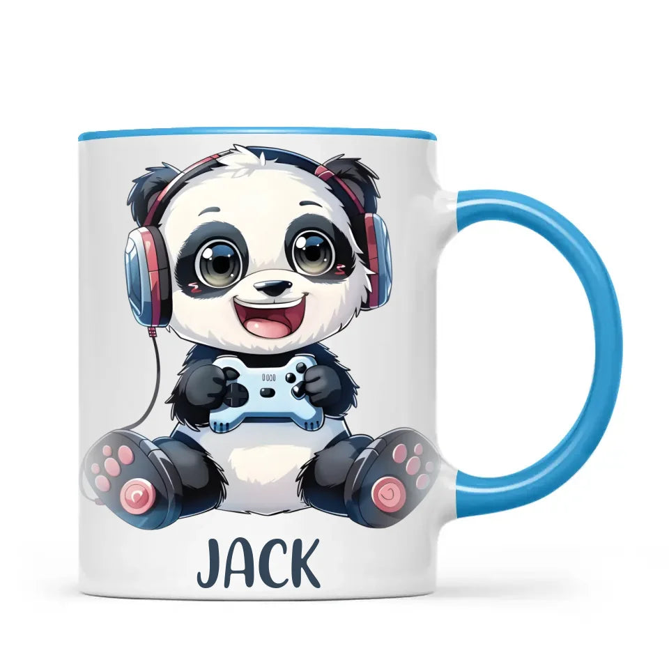 Personalised Gaming Panda Kids Cup - Custom Name Cup - 11oz, 6oz or Enamel Cup - Cute Gamer Panda Gift - NZ Made