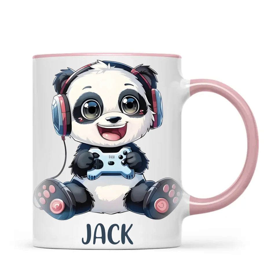 Personalised Gaming Panda Kids Cup - Custom Name Cup - 11oz, 6oz or Enamel Cup - Cute Gamer Panda Gift - NZ Made