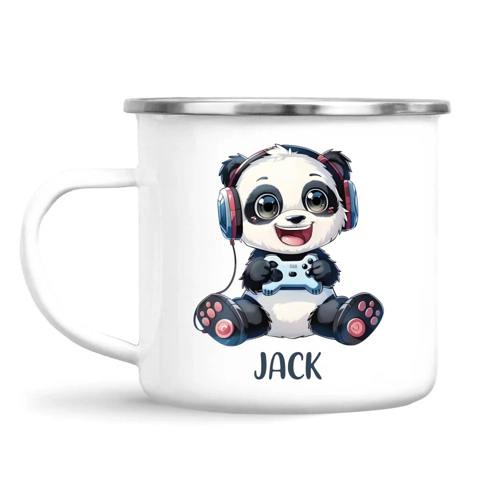 Personalised Gaming Panda Kids Cup - Custom Name Cup - 11oz, 6oz or Enamel Cup - Cute Gamer Panda Gift - NZ Made