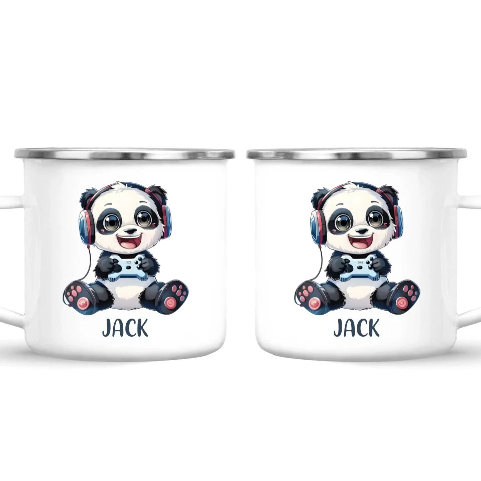 Personalised Gaming Panda Kids Cup - Custom Name Cup - 11oz, 6oz or Enamel Cup - Cute Gamer Panda Gift - NZ Made