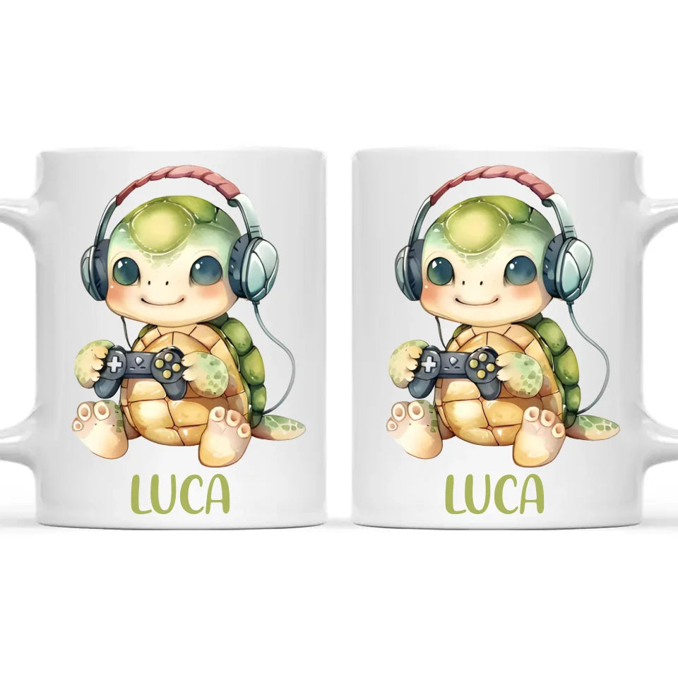 Personalised Gaming Turtle Kids Cup - Custom Name Cup - 11oz, 6oz or Enamel Cup - Cute Gamer Turtle Gift - NZ Made