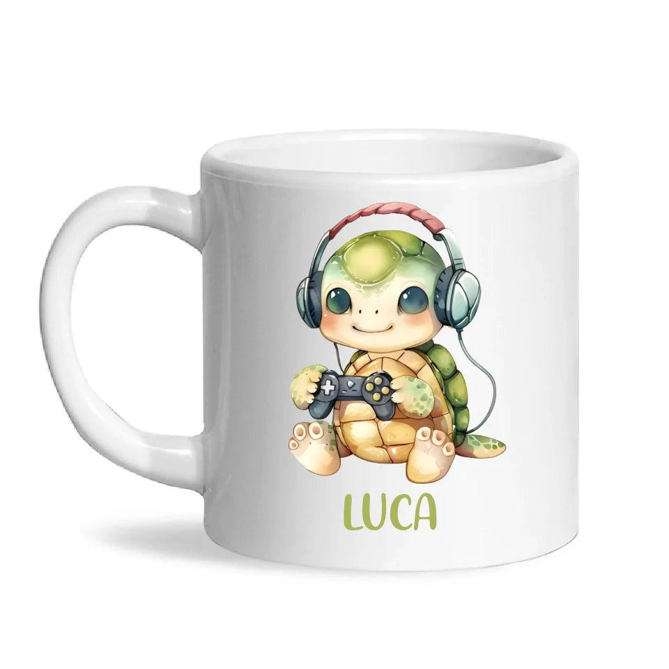 Personalised Gaming Turtle Kids Cup - Custom Name Cup - 11oz, 6oz or Enamel Cup - Cute Gamer Turtle Gift - NZ Made