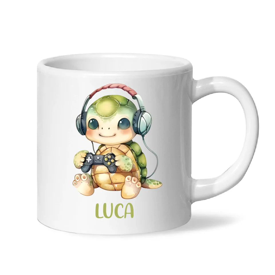 Personalised Gaming Turtle Kids Cup - Custom Name Cup - 11oz, 6oz or Enamel Cup - Cute Gamer Turtle Gift - NZ Made