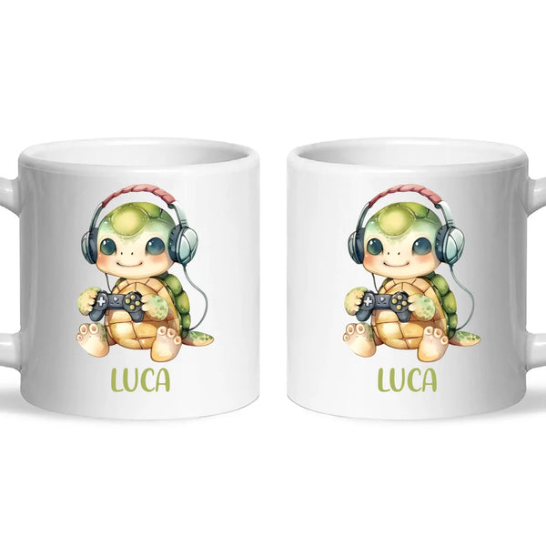 Personalised Gaming Turtle Kids Cup - Custom Name Cup - 11oz, 6oz or Enamel Cup - Cute Gamer Turtle Gift - NZ Made