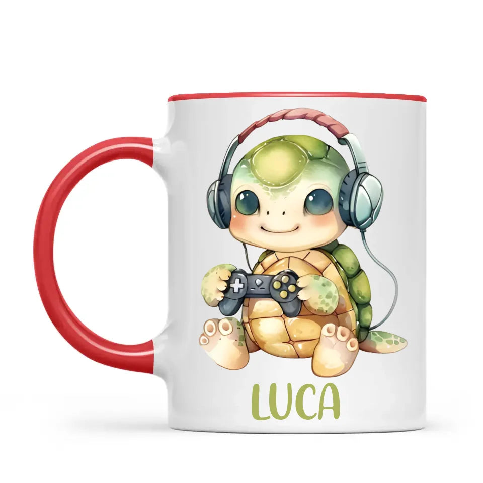Personalised Gaming Turtle Kids Cup - Custom Name Cup - 11oz, 6oz or Enamel Cup - Cute Gamer Turtle Gift - NZ Made