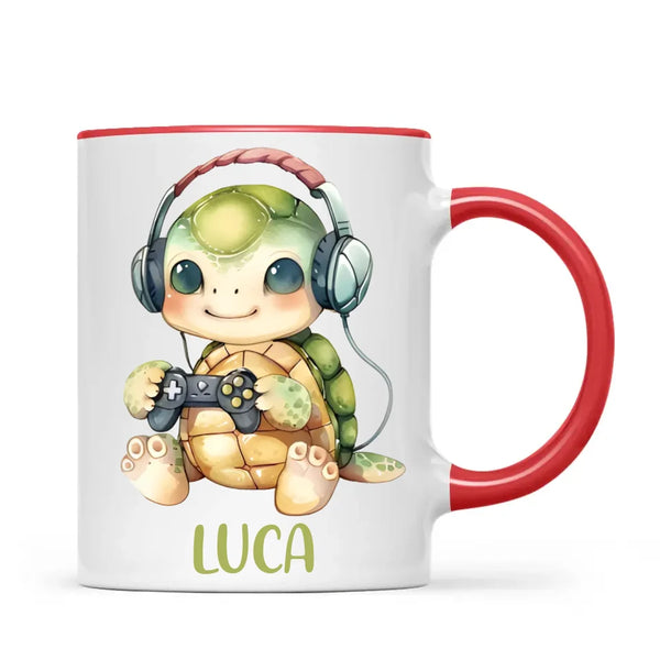 Personalised Gaming Turtle Kids Cup - Custom Name Cup - 11oz, 6oz or Enamel Cup - Cute Gamer Turtle Gift - NZ Made