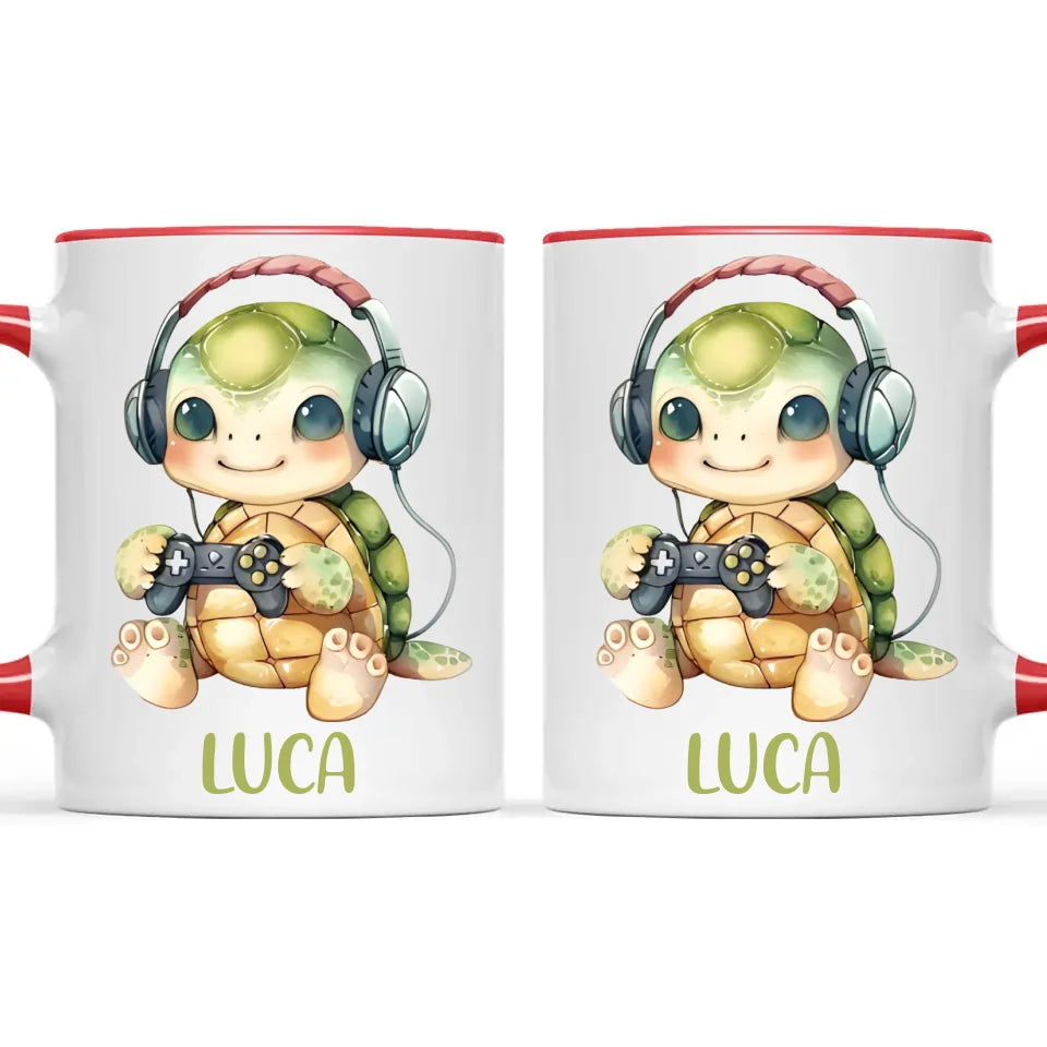 Personalised Gaming Turtle Kids Cup - Custom Name Cup - 11oz, 6oz or Enamel Cup - Cute Gamer Turtle Gift - NZ Made