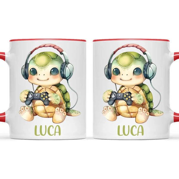 Personalised Gaming Turtle Kids Cup - Custom Name Cup - 11oz, 6oz or Enamel Cup - Cute Gamer Turtle Gift - NZ Made