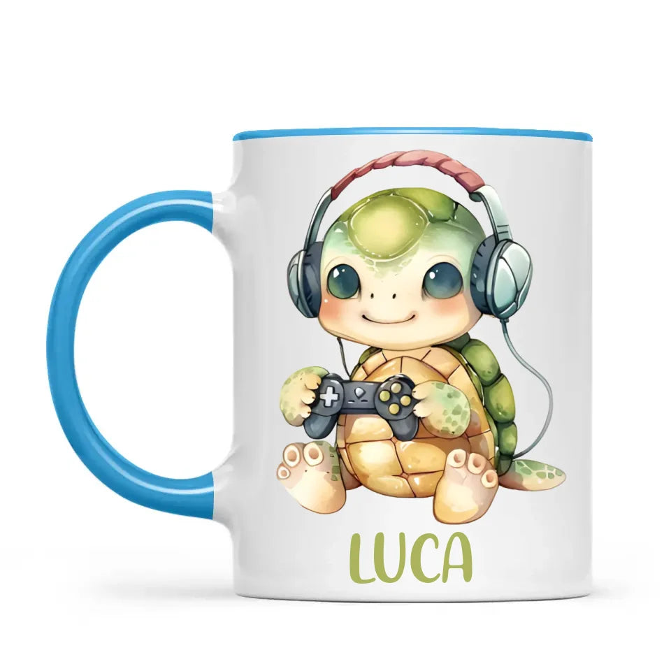 Personalised Gaming Turtle Kids Cup - Custom Name Cup - 11oz, 6oz or Enamel Cup - Cute Gamer Turtle Gift - NZ Made