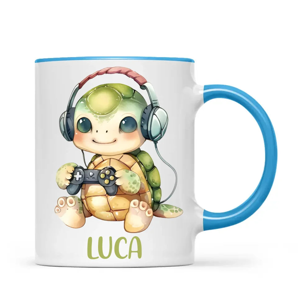 Personalised Gaming Turtle Kids Cup - Custom Name Cup - 11oz, 6oz or Enamel Cup - Cute Gamer Turtle Gift - NZ Made