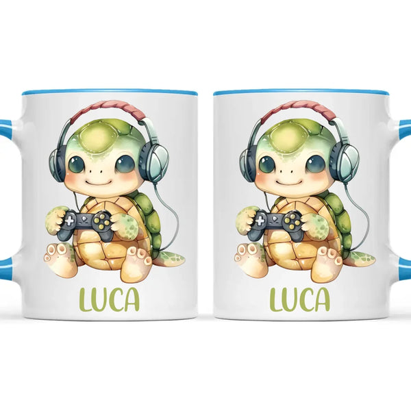 Personalised Gaming Turtle Kids Cup - Custom Name Cup - 11oz, 6oz or Enamel Cup - Cute Gamer Turtle Gift - NZ Made